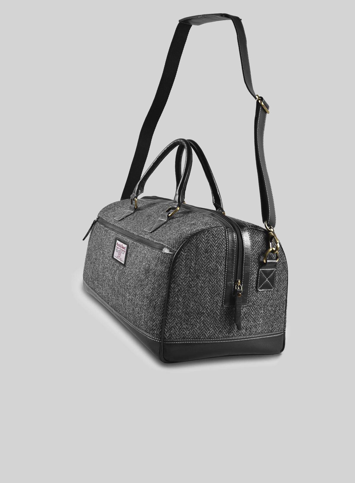 Harris Tweed Dark Gray Herringbone Travel Holdall Bag - StudioSuits