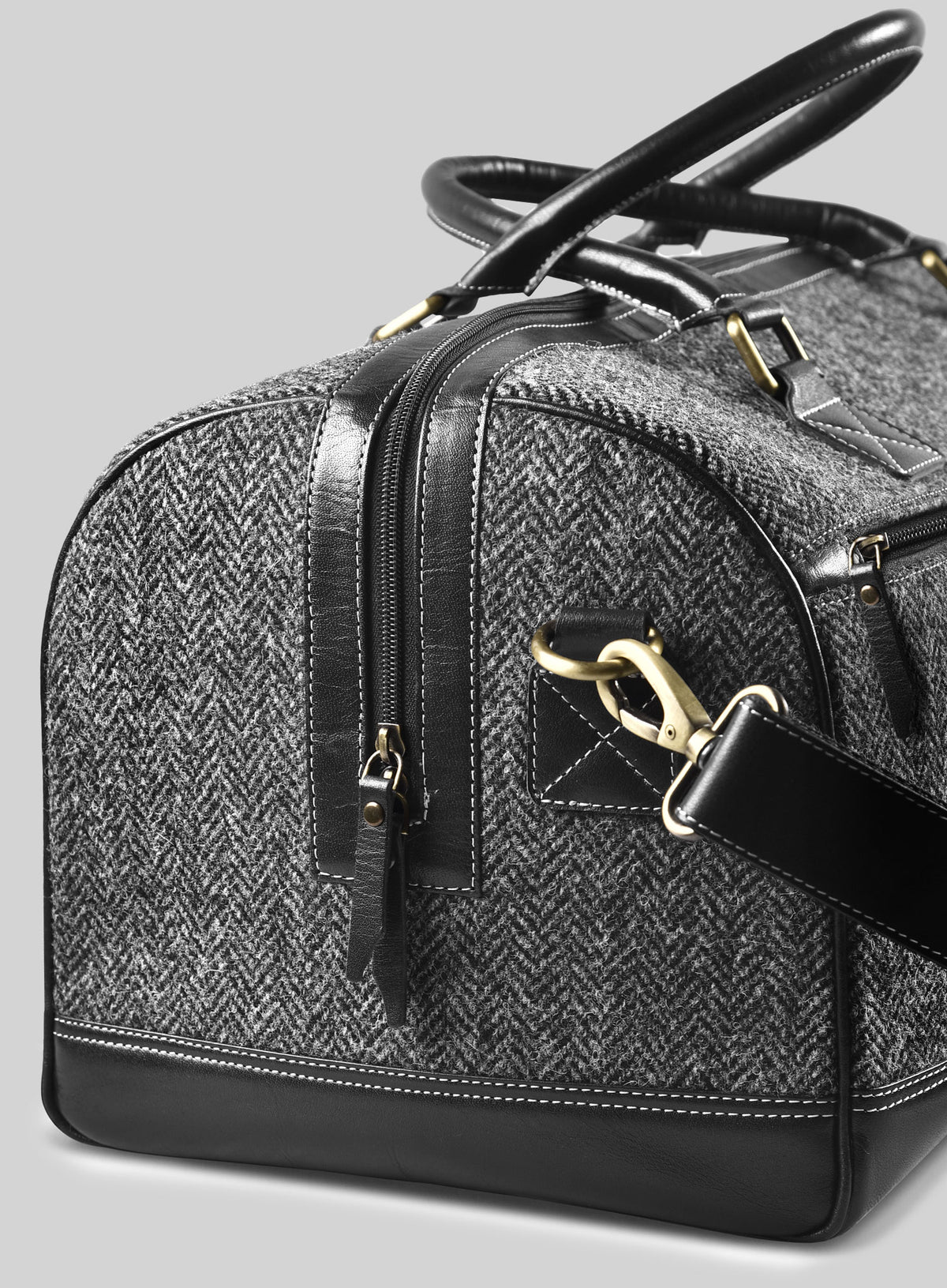 Harris Tweed Dark Gray Herringbone Travel Holdall Bag - StudioSuits