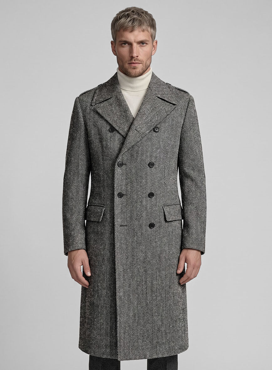 Harris Tweed Gray Herringbone GQ Overcoat – StudioSuits