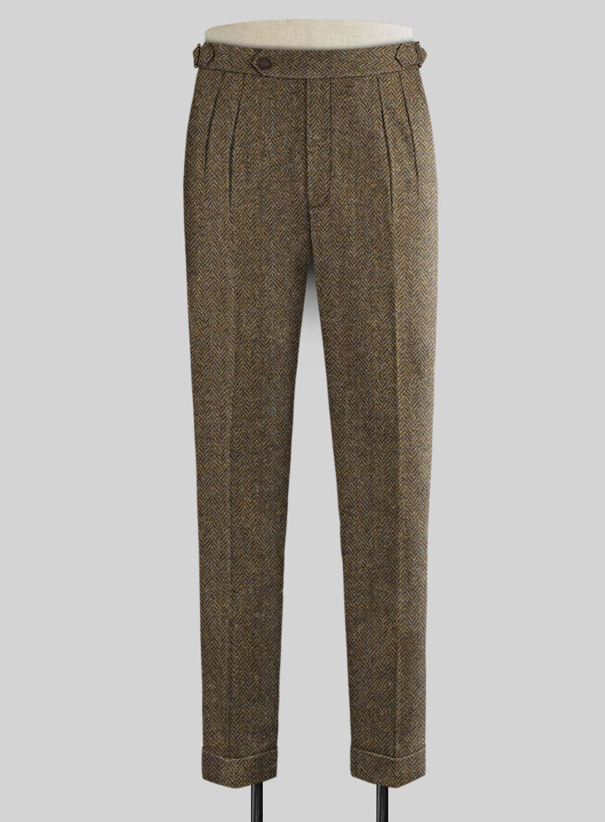 Harris Tweed Hebridean Brown Herringbone Highland Trousers - StudioSuits