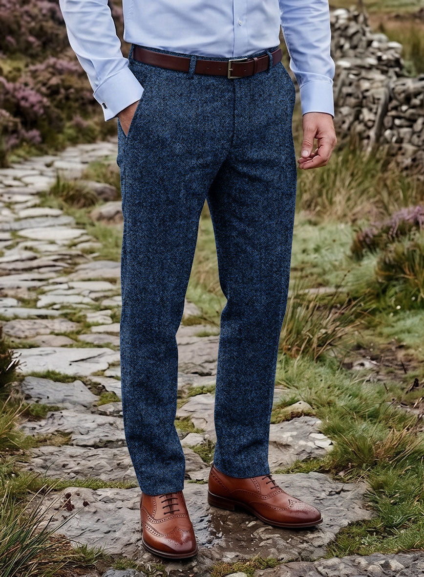 Harris Tweed Highland Blue Hopsack Pants - StudioSuits