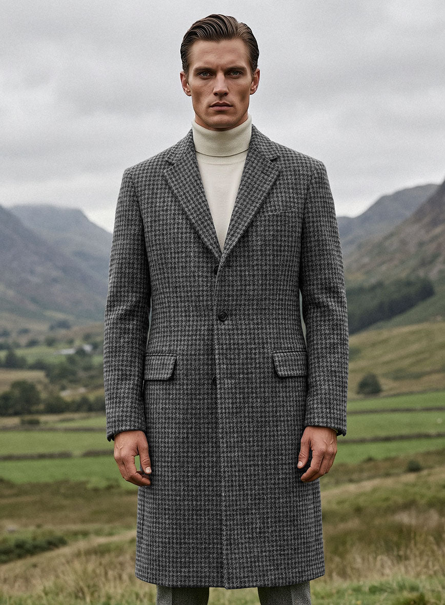 Harris Tweed Houndstooth Dark Gray Overcoat - StudioSuits