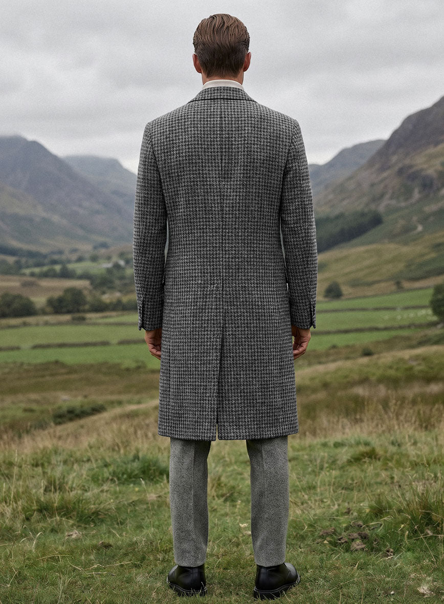 Harris Tweed Houndstooth Dark Gray Overcoat - StudioSuits