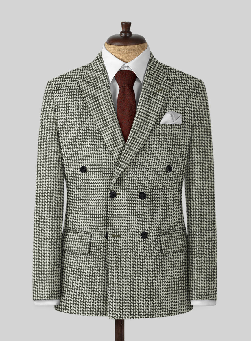 Harris Tweed Light Gray Houndstooth Double Breasted Suit - StudioSuits