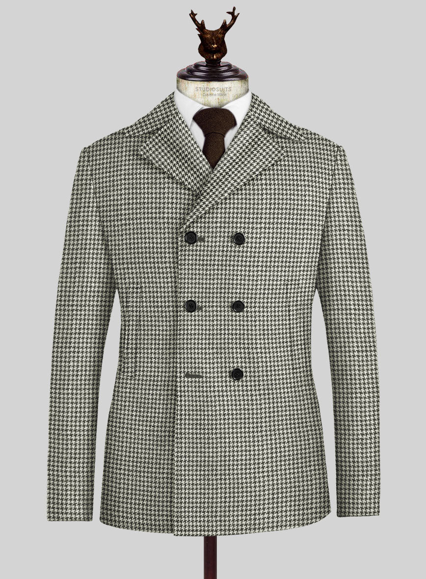 Harris Tweed Light Gray Houndstooth Pea Coat - StudioSuits