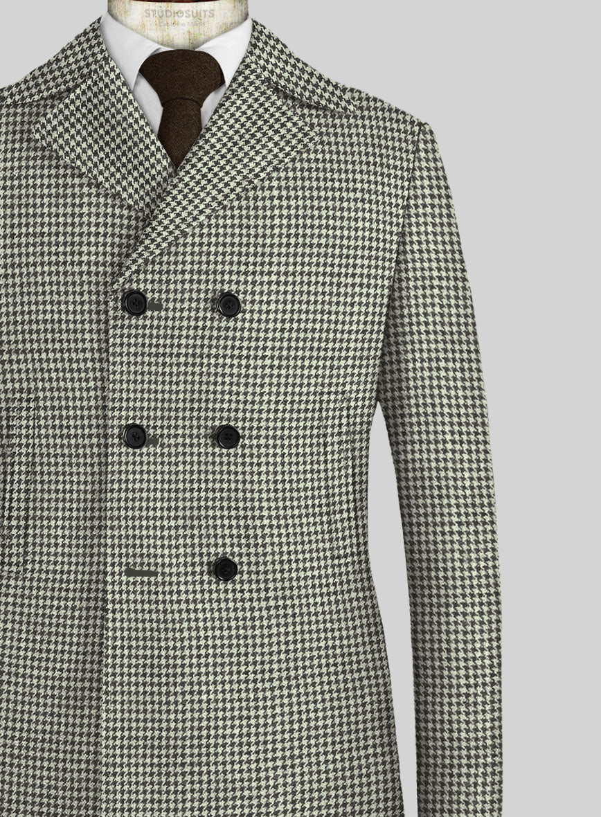 Harris Tweed Light Gray Houndstooth Pea Coat - StudioSuits