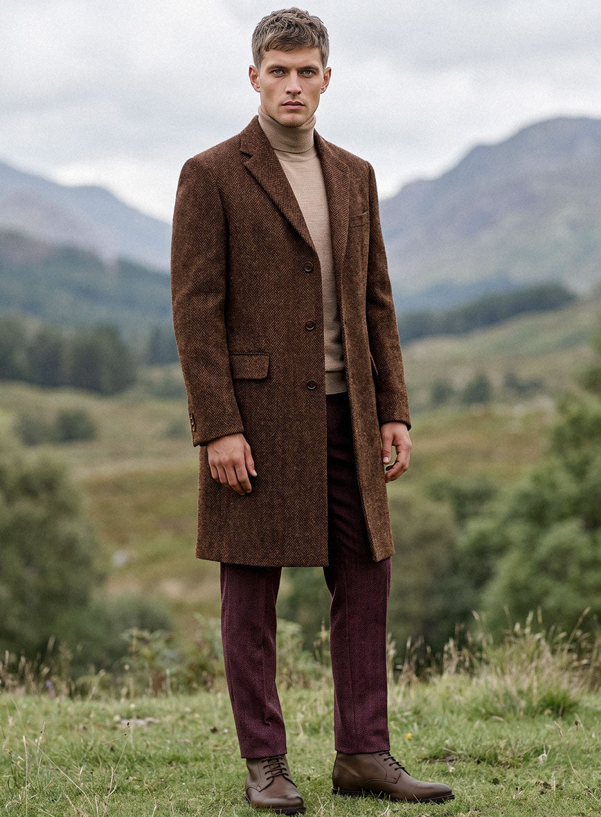 Harris Tweed Walnut Herringbone Overcoat - StudioSuits