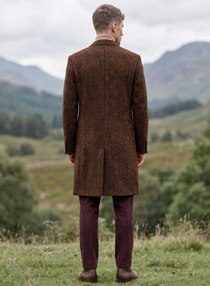 Harris Tweed Walnut Herringbone Overcoat - StudioSuits