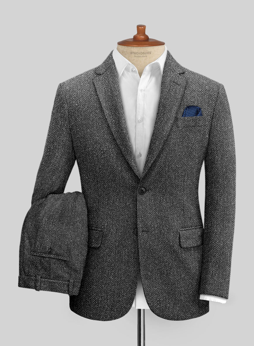 Harris Tweed Dark Gray Herringbone Suit - StudioSuits