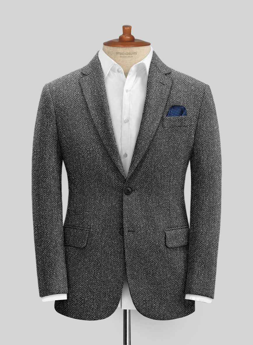 Harris Tweed Dark Gray Herringbone Suit - StudioSuits