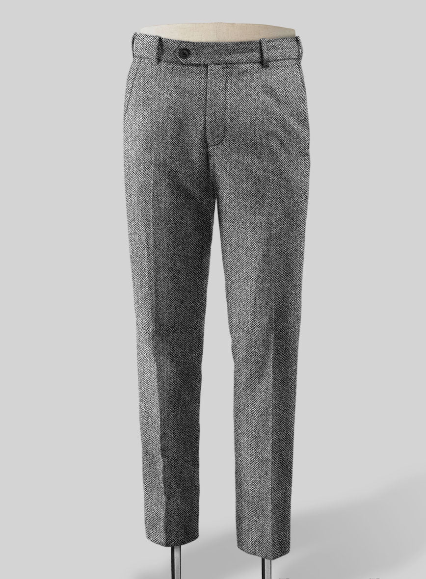 Harris Tweed Gray Herringbone Pants - StudioSuits