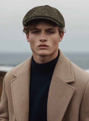 Harris Tweed Ridge Brown Herringbone Newsboy Cap - StudioSuits