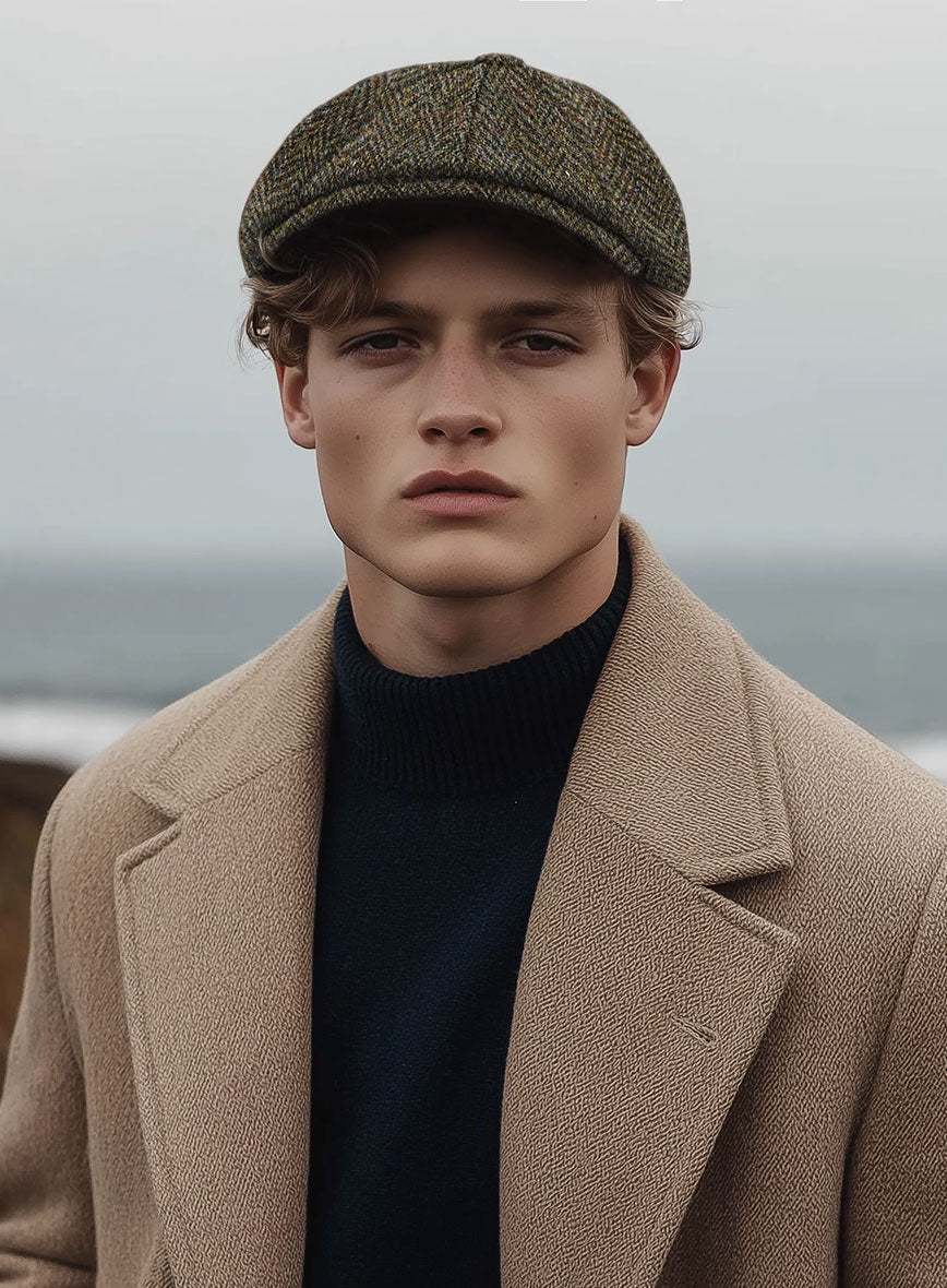 Harris Tweed Ridge Brown Herringbone Newsboy Cap - StudioSuits