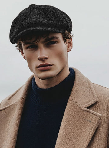 Harris Tweed Royal Charcoal Newsboy Cap - StudioSuits