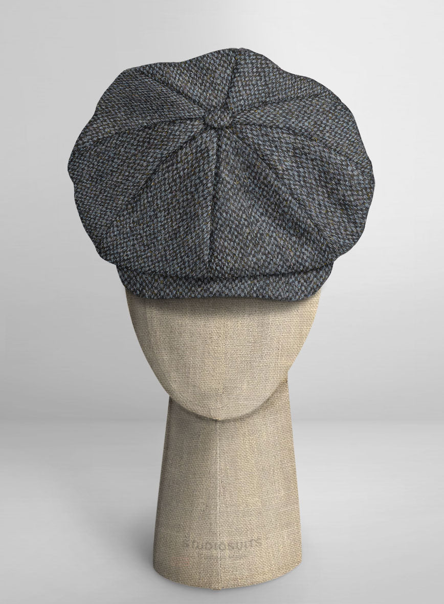Harris Tweed Barley Blue Newsboy Cap - StudioSuits