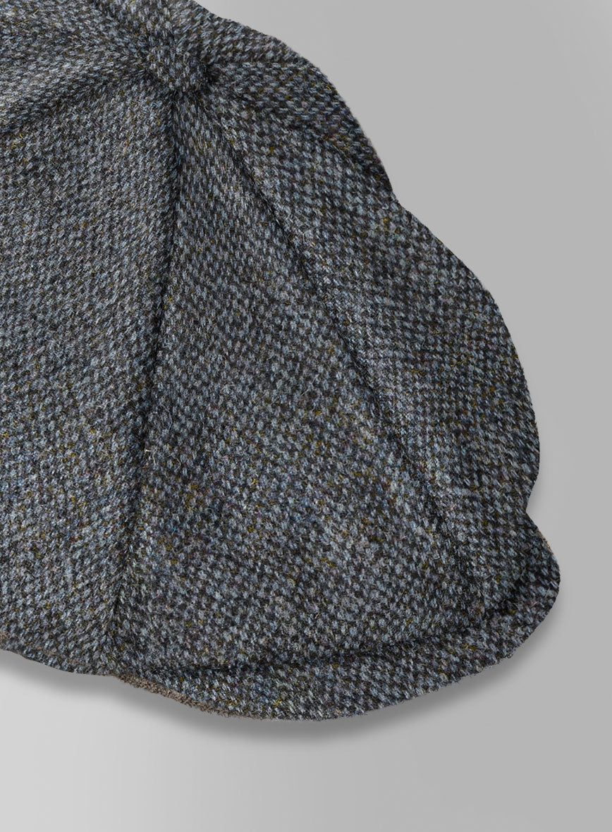 Harris Tweed Barley Blue Newsboy Cap - StudioSuits