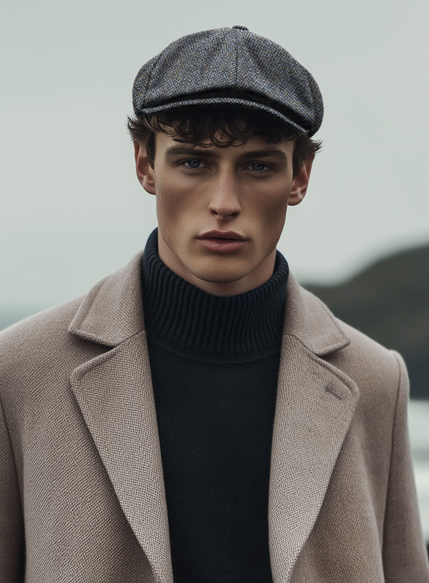 Harris Tweed Barley Blue Newsboy Cap - StudioSuits