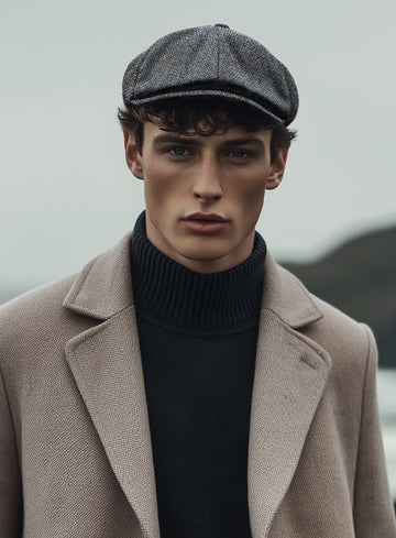 Harris Tweed Barley Blue Newsboy Cap - StudioSuits