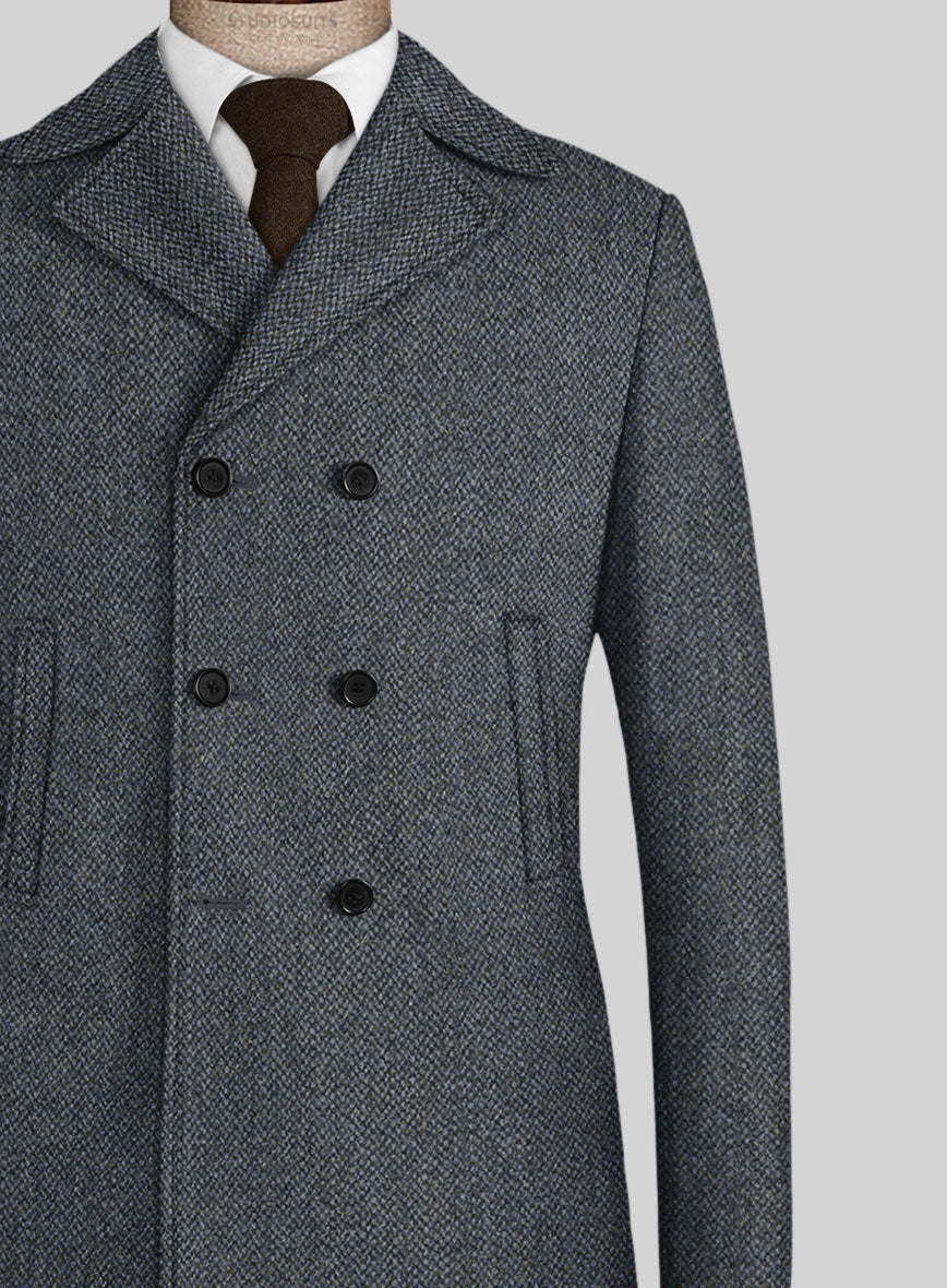 Harris Tweed Barley Blue Pea Coat - StudioSuits