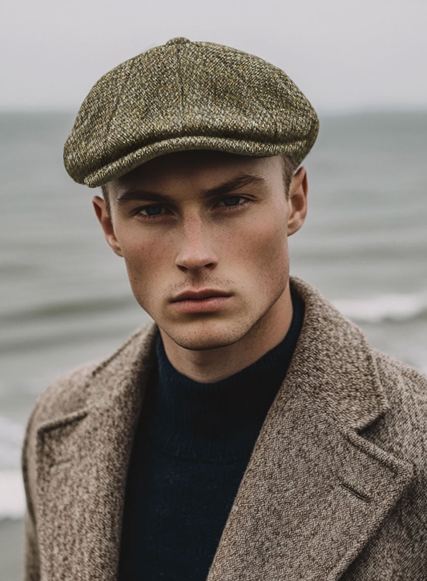 Harris Tweed Barley Brown Newsboy Cap - StudioSuits