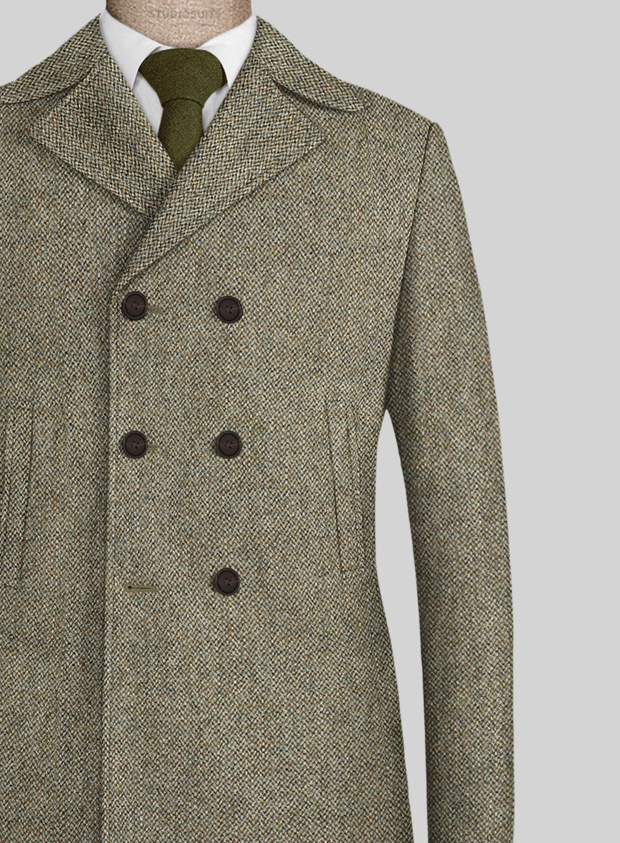 Harris Tweed Barley Brown Pea Coat - StudioSuits