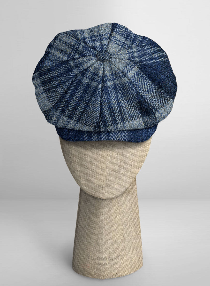 Harris Tweed Blue Tartan Newsboy Cap - StudioSuits