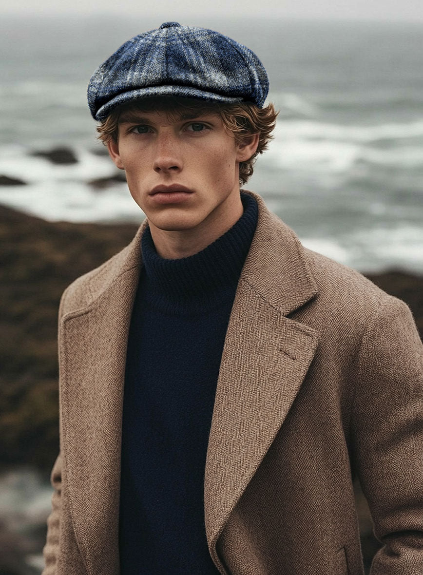 Harris Tweed Blue Tartan Newsboy Cap - StudioSuits