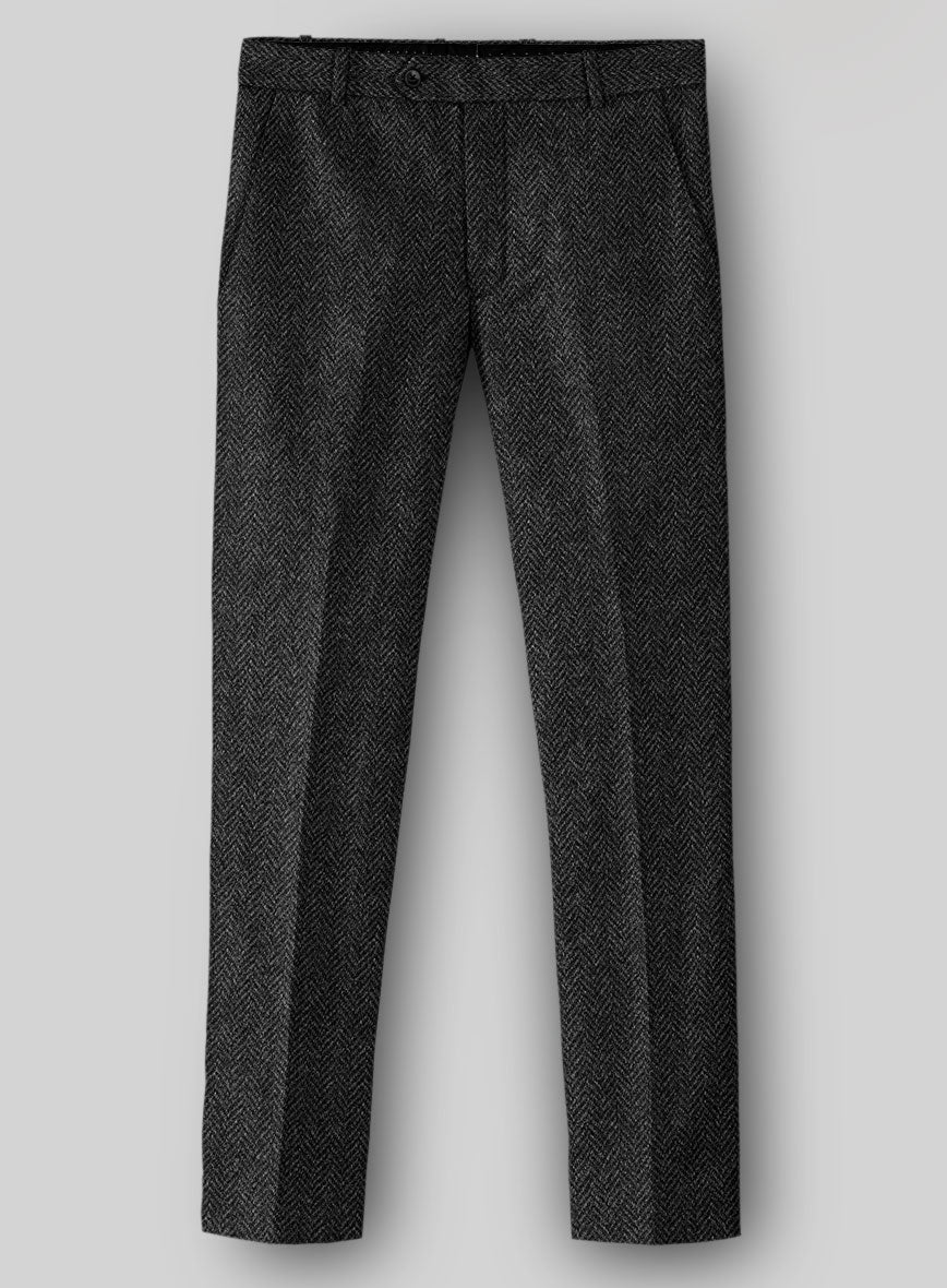 Harris Tweed Charcoal Herringbone Pants - StudioSuits