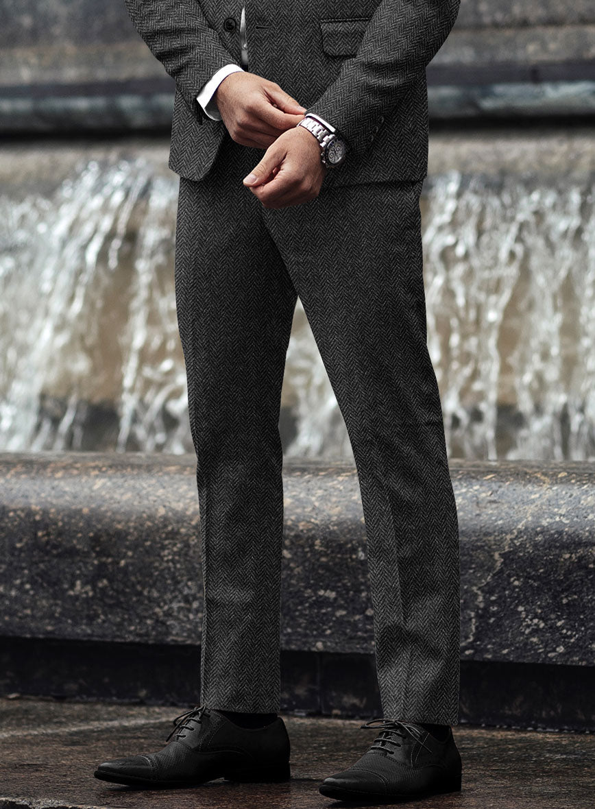 Harris Tweed Charcoal Herringbone Pants - StudioSuits