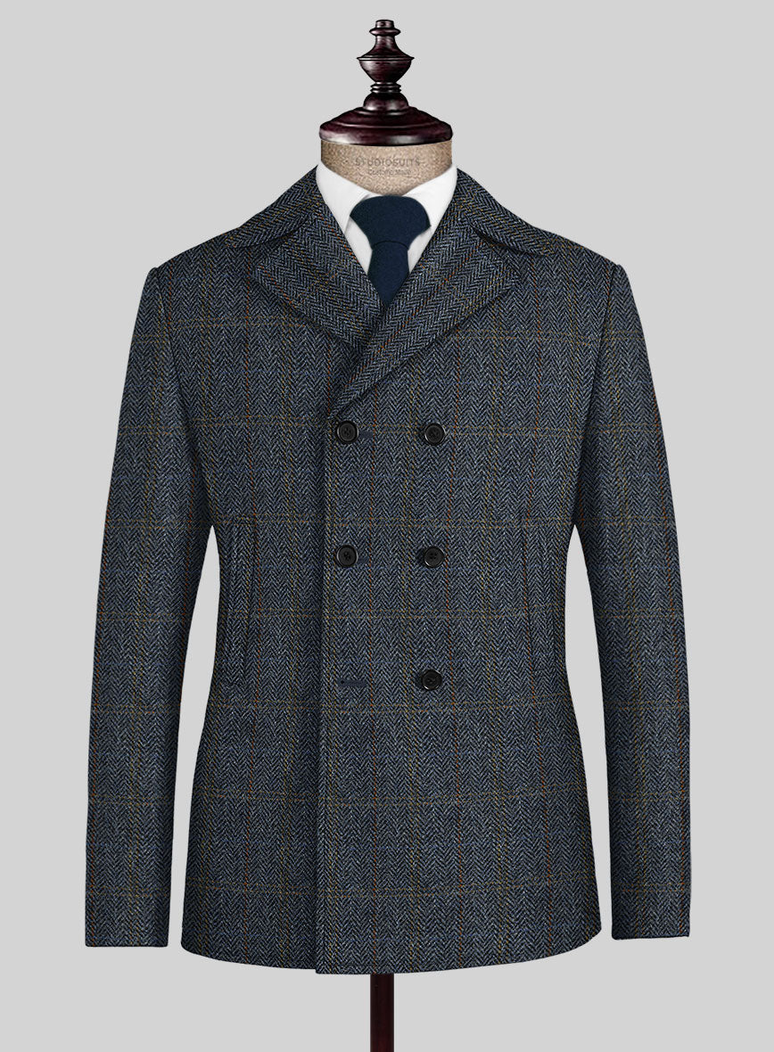 Harris Tweed Country Blue Pea Coat - StudioSuits