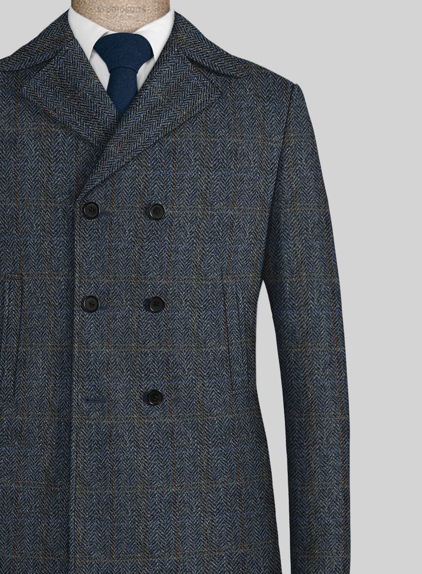 Harris Tweed Country Blue Pea Coat - StudioSuits