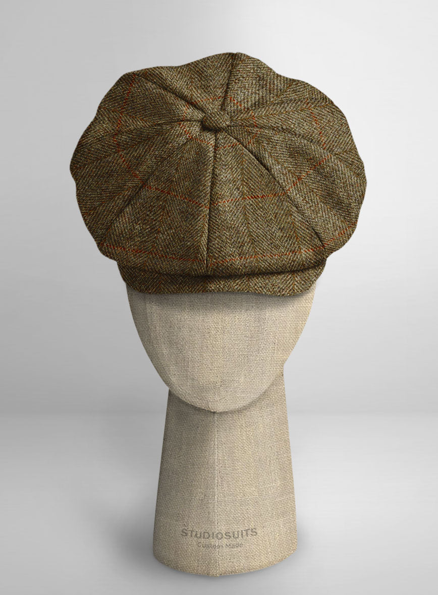 Harris Tweed Country Brown Check Newsboy Cap - StudioSuits