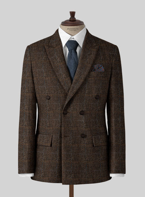 Harris Tweed Country Dark Brown Double Breasted Jacket - StudioSuits