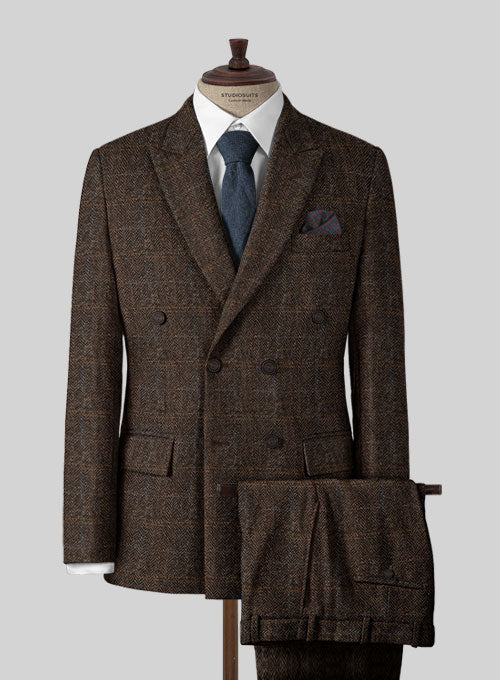 Harris Tweed Country Dark Brown Double Breasted Suit - StudioSuits