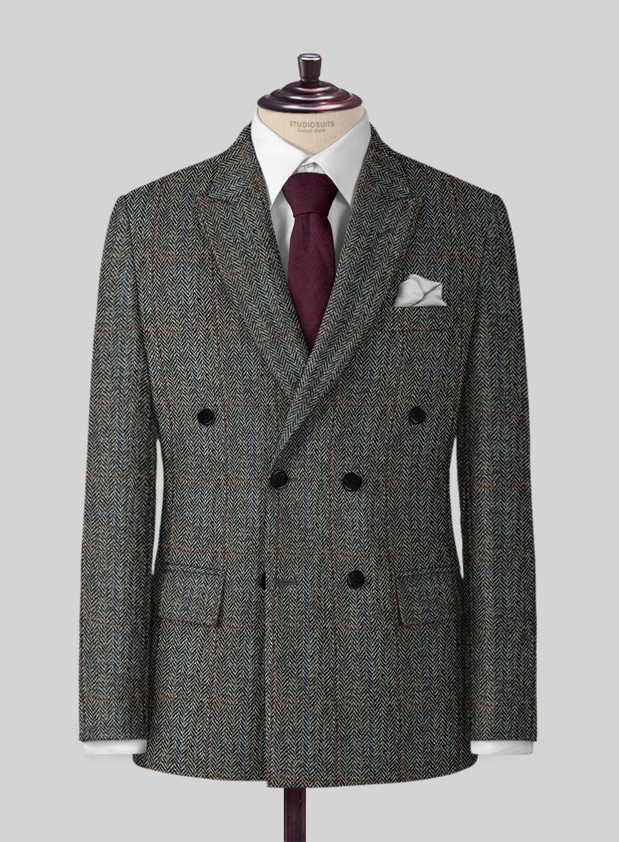 Harris Tweed Country Gray Double Breasted Jacket - StudioSuits