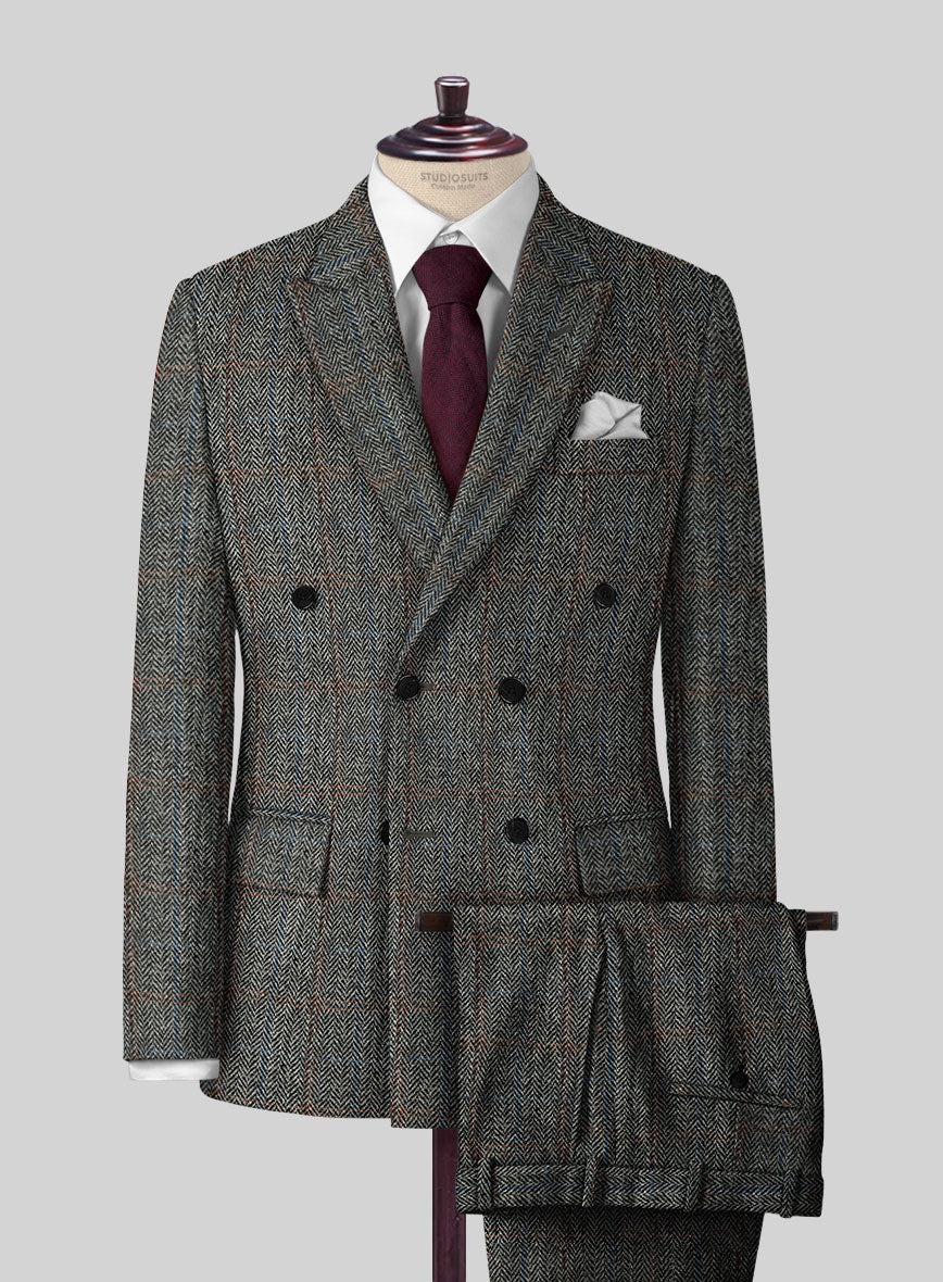 Harris Tweed Country Gray Double Breasted Suit - StudioSuits