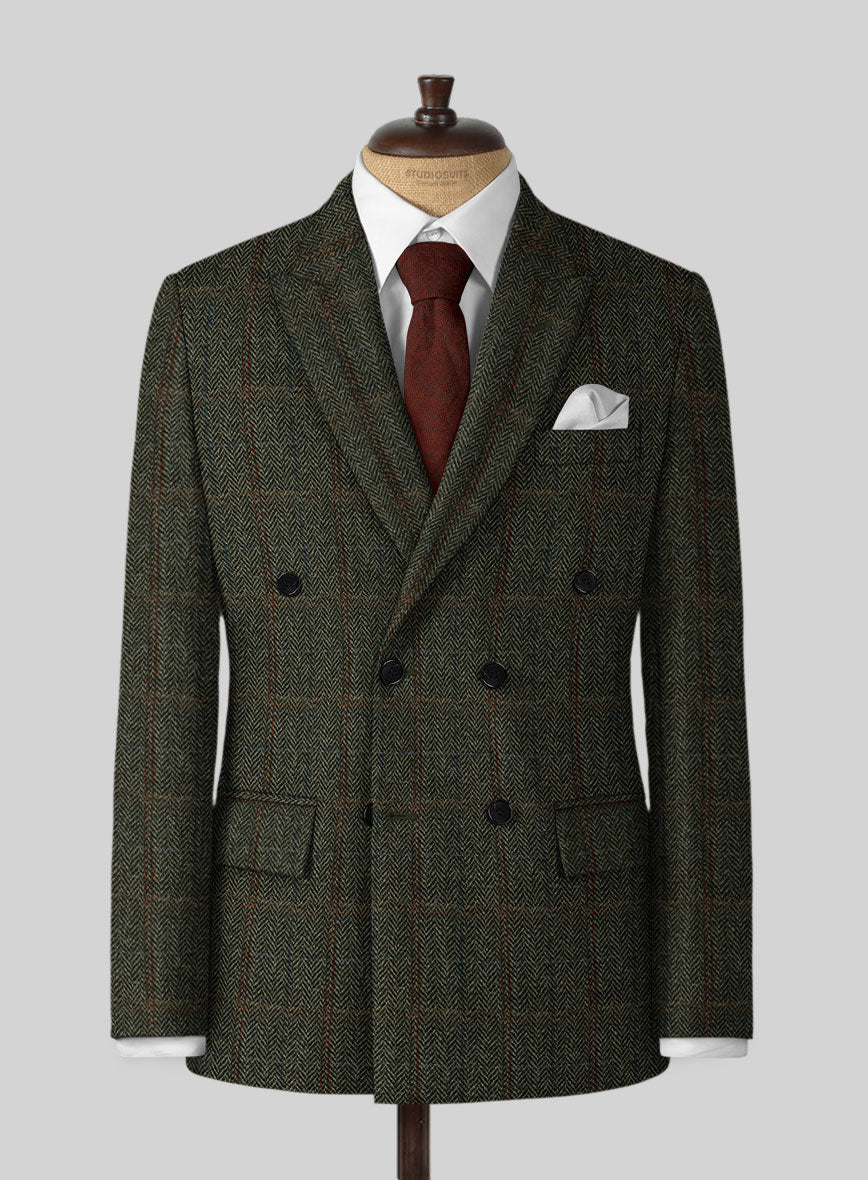 Harris Tweed Country Green Double Breasted Jacket - StudioSuits