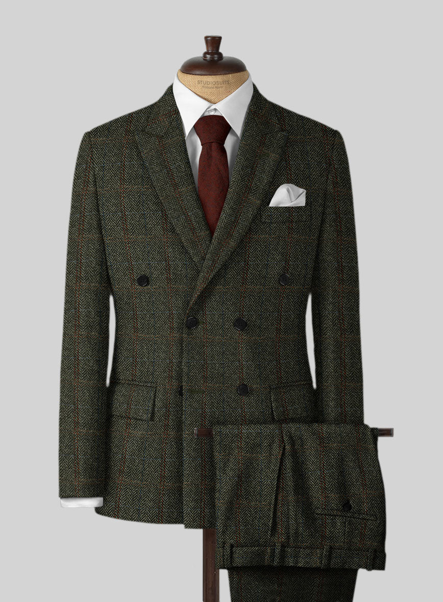 Harris Tweed Country Green Double Breasted Suit - StudioSuits