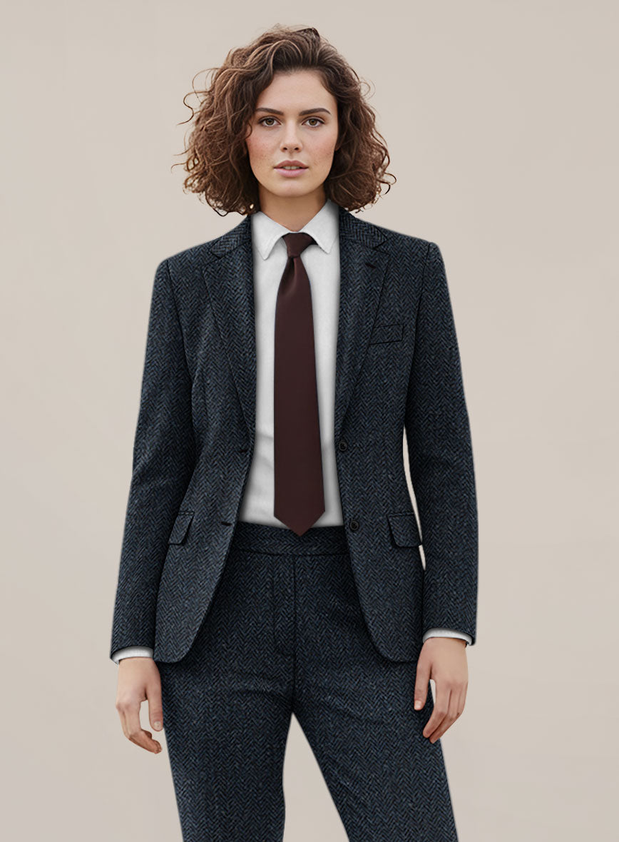 Women's Harris Tweed Dark Blue Herringbone Jacket - StudioSuits