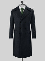 Harris Tweed Dark Blue Herringbone GQ Overcoat - StudioSuits