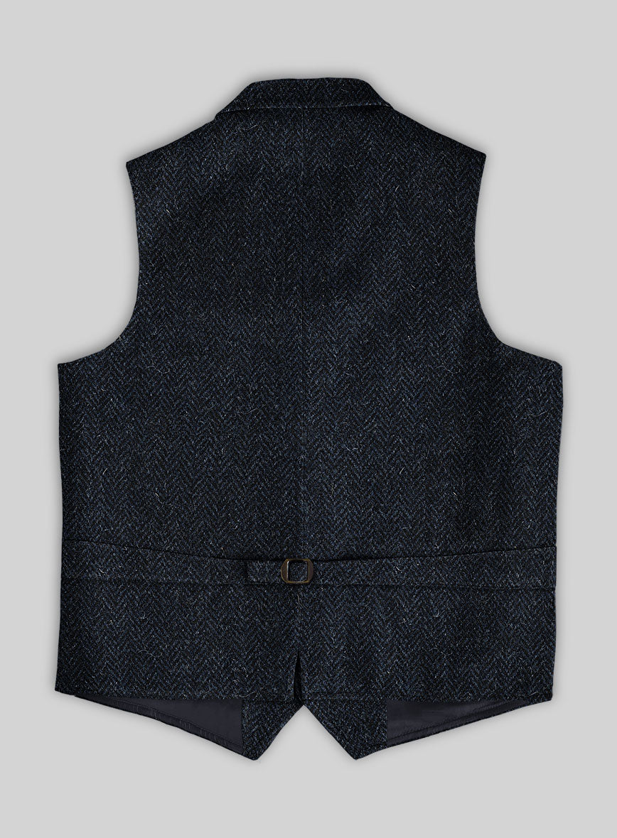 Harris Tweed Dark Blue Herringbone Hunting Vest - StudioSuits