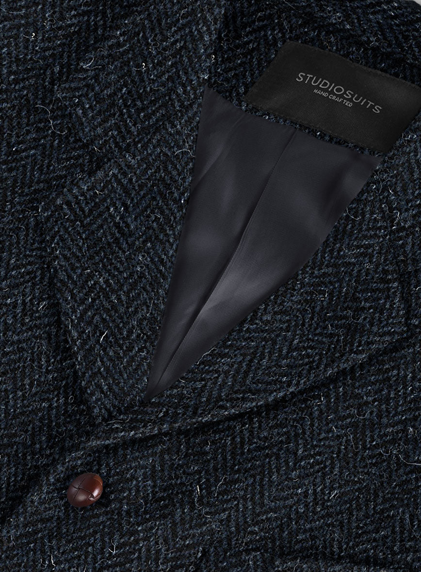 Harris Tweed Dark Blue Herringbone Hunting Vest - StudioSuits