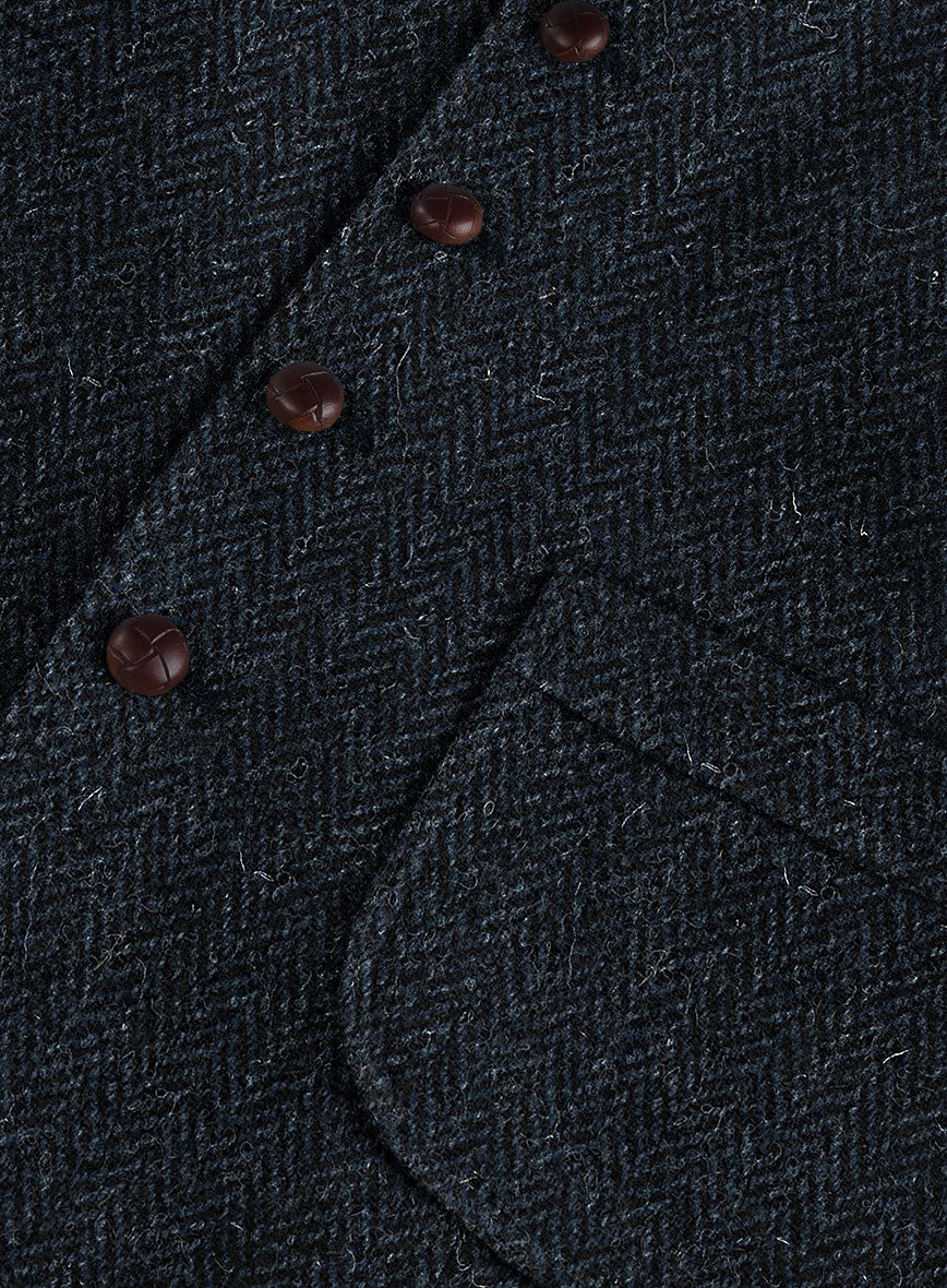 Harris Tweed Dark Blue Herringbone Hunting Vest - StudioSuits
