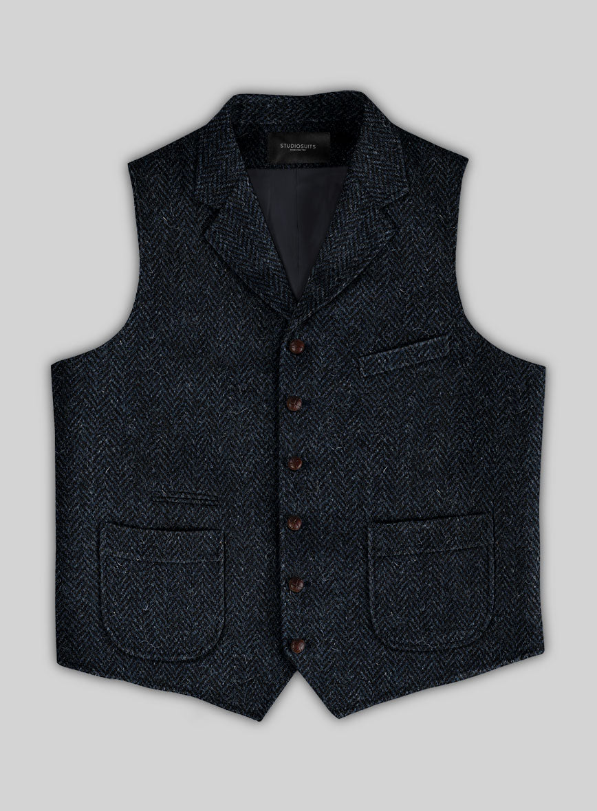 Harris Tweed Dark Blue Herringbone Hunting Vest - StudioSuits