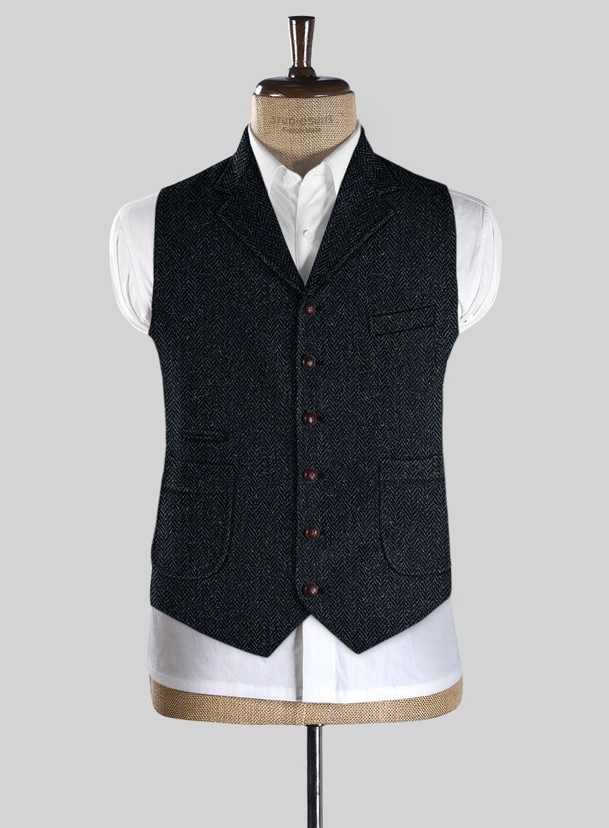 Harris Tweed Dark Blue Herringbone Hunting Vest - StudioSuits