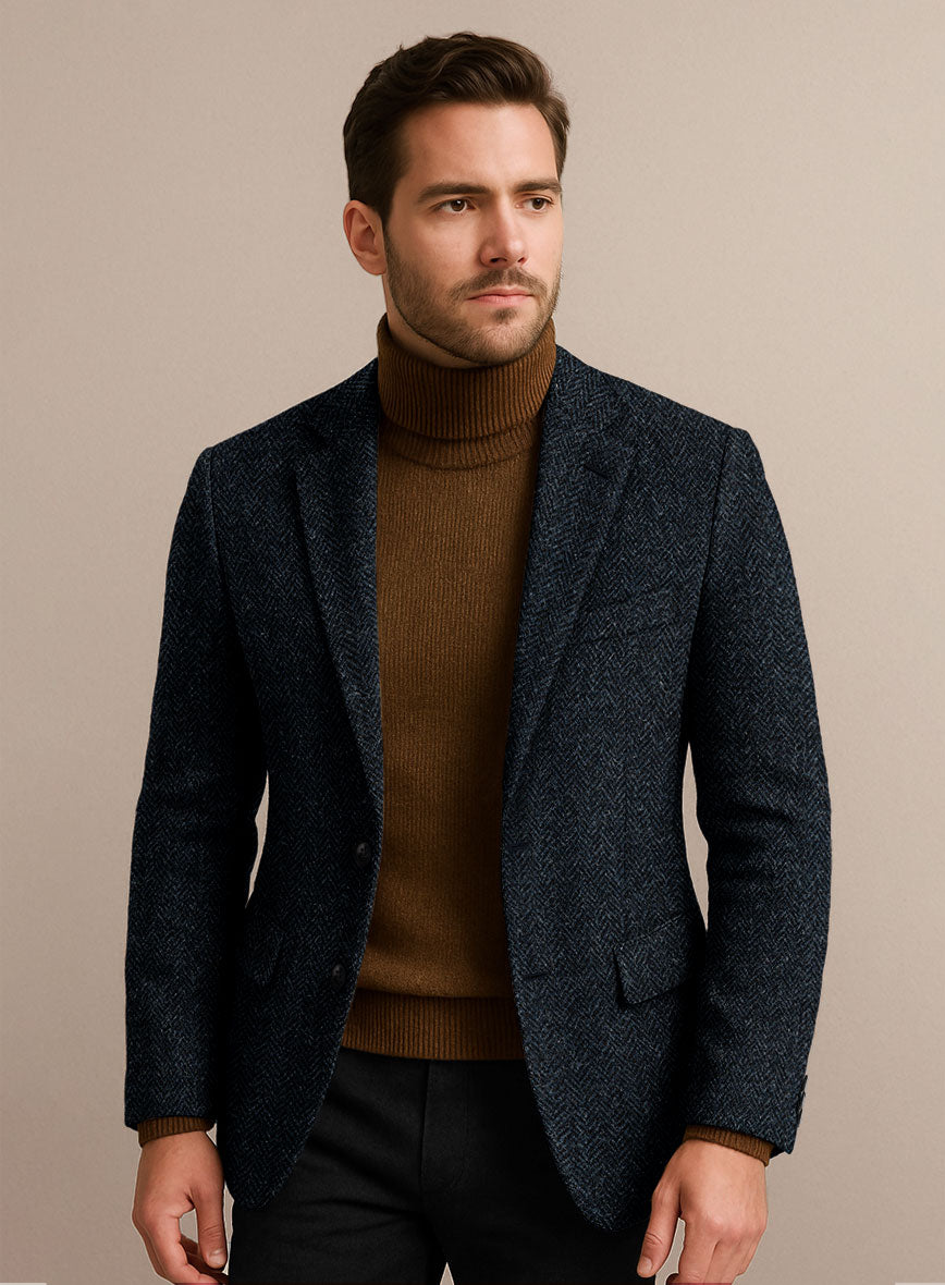 Harris Tweed Dark Blue Herringbone Jacket - StudioSuits