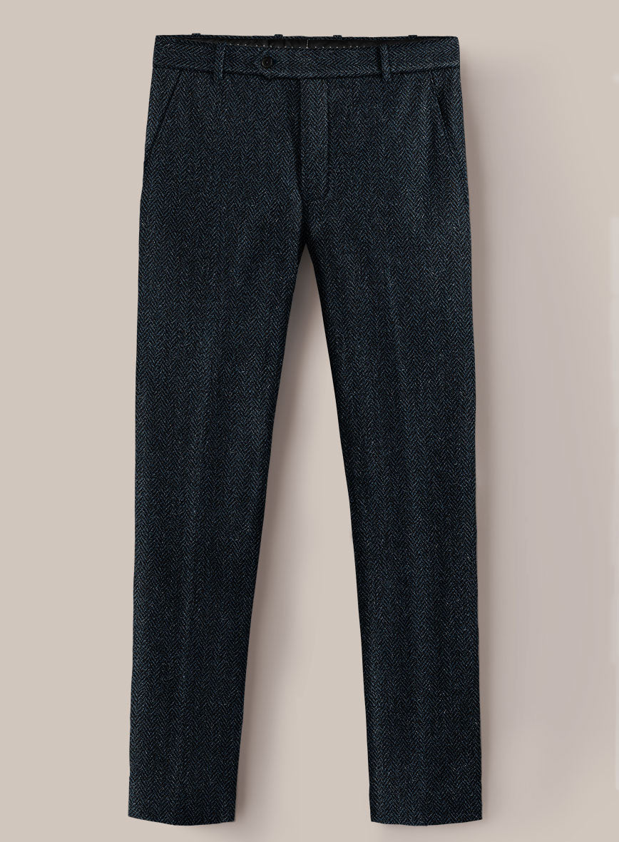 Harris Tweed Dark Blue Herringbone Pants - StudioSuits