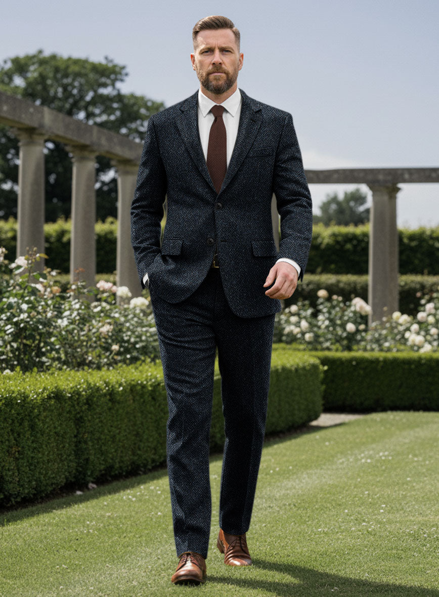 Harris Tweed Dark Blue Herringbone Suit - StudioSuits