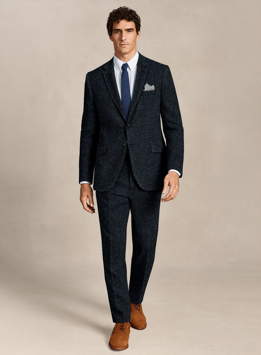 Harris Tweed Dark Blue Herringbone Suit - StudioSuits