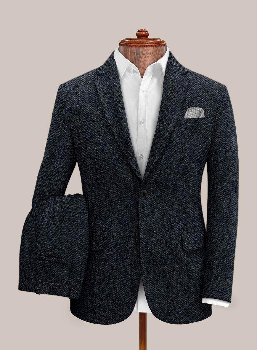 Harris Tweed Dark Blue Herringbone Suit - StudioSuits